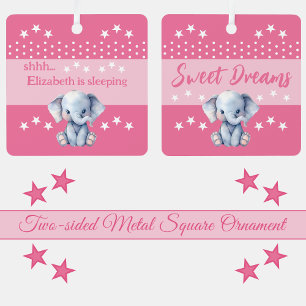 Ornement En Métal Éléphant mignon shhh ajoutez le nom dort rose