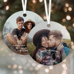 Ornement En Métal Elle A Dit Oui ! Photos fiançailles 2 Noël en face<br><div class="desc">Célébrez une joyeuse proposition de Noël et fiançailles avec un ornement de 2 photo ronde en métal personnalisé. Les images et tout le texte sur ce modèle sont simples à personnaliser, y compris le libellé qui dit "Il a posé la question ... elle a dit oui!" Le design comprend une...</div>