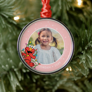 Ornement En Métal Elmo Christmas Lights Personalized Name & Photo
