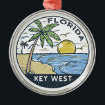 Ornement En Métal Emblème Vintage Key West Florida<br><div class="desc">Design d'art vectoriel clé Ouest. Key West,  une ville insulaire américaine,  fait partie de l'archipel Florida Keys.</div>