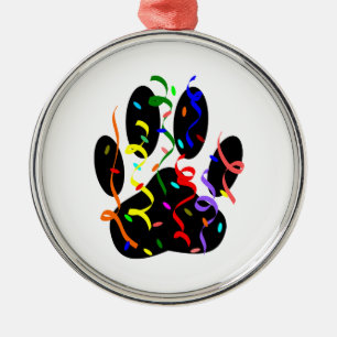 Ornement En Métal Empreinte de patte De Chien Avec Confetti Et Strea