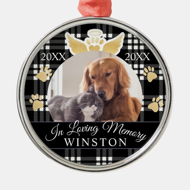 Ornement En Métal En photo noire affectueuse de mémorial d'animal (Devant)