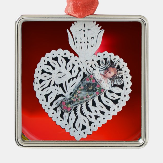 Ornement En Métal Enfant Jésus, Antique Noël Papier Cardiaque Carvin (Devant)