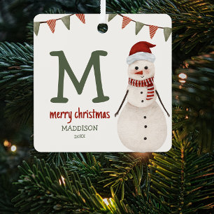 Ornement En Métal Enfants Bonhomme de Neige Monogramme Arbre de Noël