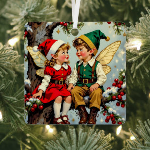 Ornement En Métal Enfants de fées elfiques vintage Noël Personnalisé