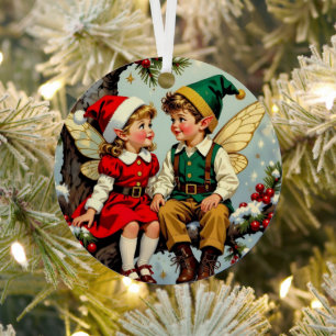 Ornement En Métal Enfants de fées elfiques vintage Noël Personnalisé
