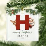 Ornement En Métal Enfants Monogramme Arbre de Noël<br><div class="desc">Donnez une touche personnelle à votre sapin de Noël en cette période de fêtes avec un ornement monogramme ! Avec père Noël et un renne regardant derrière la lettre H, ce ornement peut être personnalisé avec une photo spéciale, nom, année, et un accueil modèle inclus. Faites de cette tenue festive...</div>