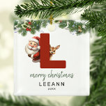 Ornement En Métal Enfants Monogramme Arbre de Noël<br><div class="desc">Donnez une touche personnelle à votre sapin de Noël en cette période de fêtes avec un ornement monogramme ! Avec père Noël et un renne regardant derrière la lettre L, ce ornement peut être personnalisé avec une photo spéciale, nom, année, et un accueil modèle inclus. Faites de cette tenue festive...</div>
