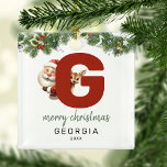 Ornement En Métal Enfants Monogramme Arbre de Noël<br><div class="desc">Donnez une touche personnelle à votre sapin de Noël en cette période de fêtes avec un ornement monogramme ! Avec père Noël et un renne regardant derrière la lettre G, ce ornement peut être personnalisé avec une photo spéciale, nom, année, et un accueil modèle inclus. Faites de cette tenue festive...</div>