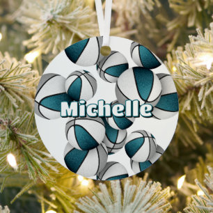 Ornement En Métal enfants sportifs de basket-ball gris turquoise