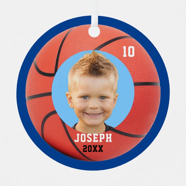 Ornement En Métal Enfants Sporty Blue Photo Basketball (Recto)