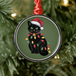 Ornement En Métal Ensemble de Noël pour amateur de chat noir Cadeau