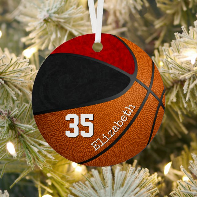 Ornement En Métal équipe rouge noir couleurs girly basketball sur me (Insitu)