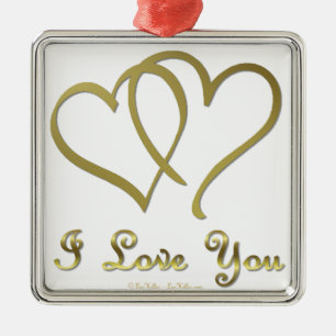 Ornement En Métal Eventré Gold Hearts i Love You