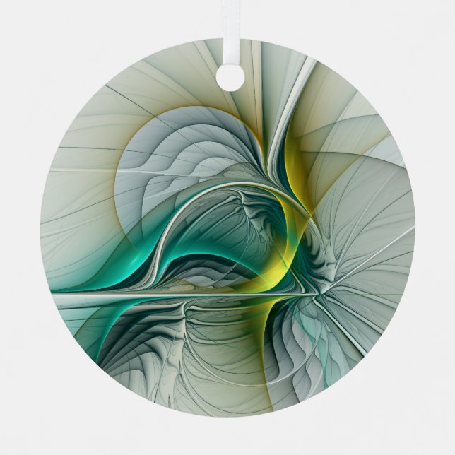 Ornement En Métal Évolution fractale, Art Abstrait Turquoise d'or (Recto)