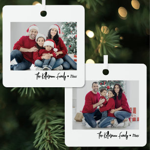 Ornement En Métal Famille à double face Script Deux Photo Noël