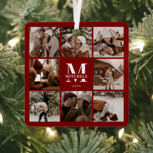 Ornement En Métal Famille Bourgogne moderne Photo Collage Monogramme