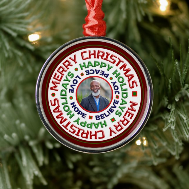 Ornement En Métal Famille Joyeux Noël Fête Photo Personnaliser (Arbre)