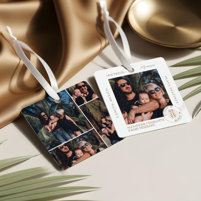 Ornement En Métal Family Vacation Travel Memories Photo Collage (Family Vacation Travel Memories Photo Collage Metal Ornament)