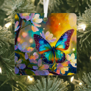 Ornement En Métal Fantaisie de Cerisier en Fleur Papillon au Lever d