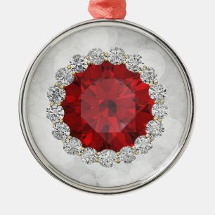 Ornement En Métal Faux rubis et diamants argent Bokeh