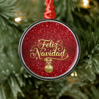 Ornement En Métal Feliz Navidad, pailleté rouge,