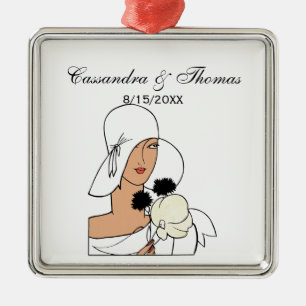 Ornement En Métal Femme Art Déco vintage avec fleurs portant Casquet