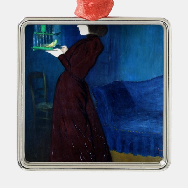 Ornement En Métal Femme avec une cage à oiseaux (Devant)