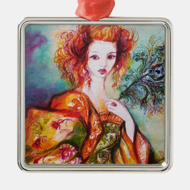 ORNEMENT EN MÉTAL FEMME ROMANTIQUE AVEC PÂTE DE PEACOCK ÉCLANTE (Devant)