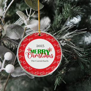 Ornement En Métal Festif Rouge Vert Joyeux Noël rond Ornament
