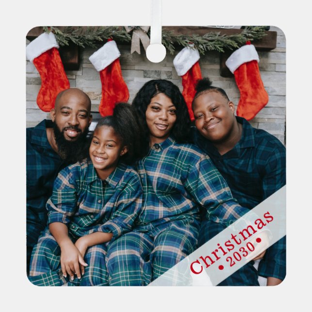 Ornement En Métal Fête de photos de famille personnalisée (Recto)