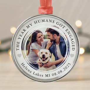 Ornement En Métal Fiançailles Chien Humains Photo Keepsaké