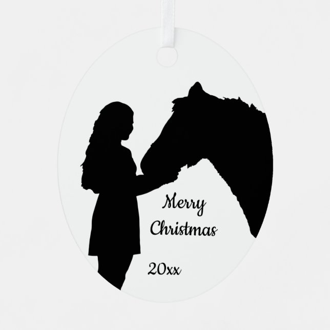 Ornement En Métal Fille de Noël Datée et son cheval amour Silhouette (Recto)