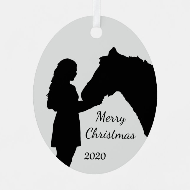 Ornement En Métal Fille de Noël Datée et son cheval amour Silhouette (Recto)
