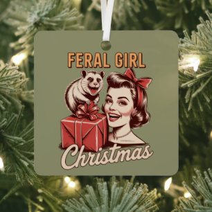 Ornement En Métal Fille sauvage Noël Opossum Xmas Rétro Déchets