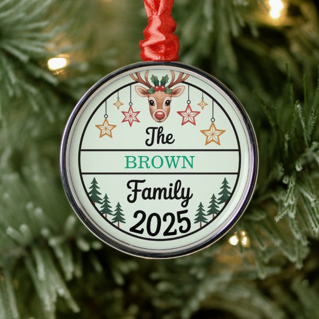 Ornement En Métal Fir Trees Stars Family Name 2025 Christmas (Arbre)