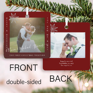 Ornement En Métal First Christmas Mr and Mrs 2 photos couple red