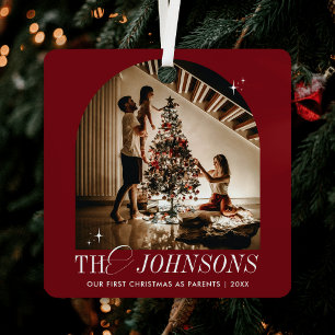 Ornement En Métal First Christmas Together Photo Elegant Red Script