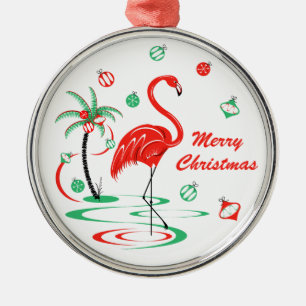 Ornement En Métal Flamant rose de Noël rouge Baubles Noël rond