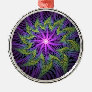 Ornement En Métal Fleur Abstraite Moderne de Fractale Violette Verte
