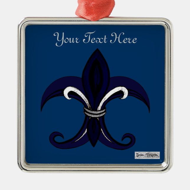 Ornement En Métal Fleur de lis bleu/argent (Devant)
