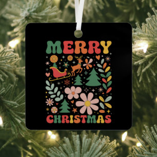 Ornement En Métal Fleurs de Noël Boho Joyeux Noël Fête Vacances de N