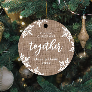 Ornement En Métal Flocons de toile de jute Notre premier Noël ensemb