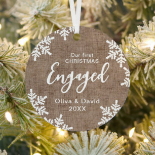 Ornement En Métal Flocons de toile de jute Notre premier Noël fiancé