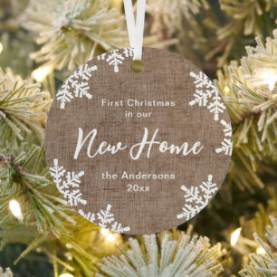 Ornement En Métal Flocons de toile de jute Premier Noël dans notre n