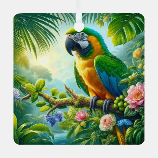 Ornement En Métal Floral tropical macaw vert (Recto)