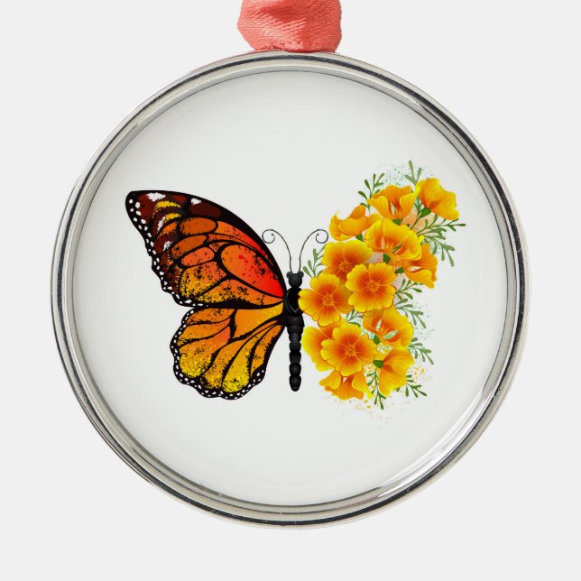 Ornement En Métal Flower Butterfly with Yellow California Poppy (Devant)