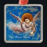ORNEMENT EN MÉTAL FLYING CHRISTMAS ANGEL IN BLUE. FLIGHT INTO EGYPT<br><div class="desc">Flight to Egypt,  Angel details  from Cappella  Scrovegni Giotto di Bondone  1267 - 1337. Italian Medieval fine art masterpiece, </div>
