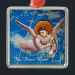 ORNEMENT EN MÉTAL FLYING CHRISTMAS ANGEL IN BLUE. FLIGHT INTO EGYPT<br><div class="desc">Flight to Egypt,  Angel details  from Cappella  Scrovegni Giotto di Bondone  1267 - 1337. Italian Medieval fine art masterpiece, </div>