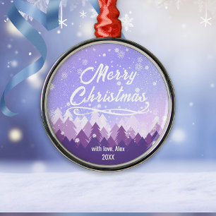 Ornement En Métal Forêt de neige violette paisible Joyeux Noël